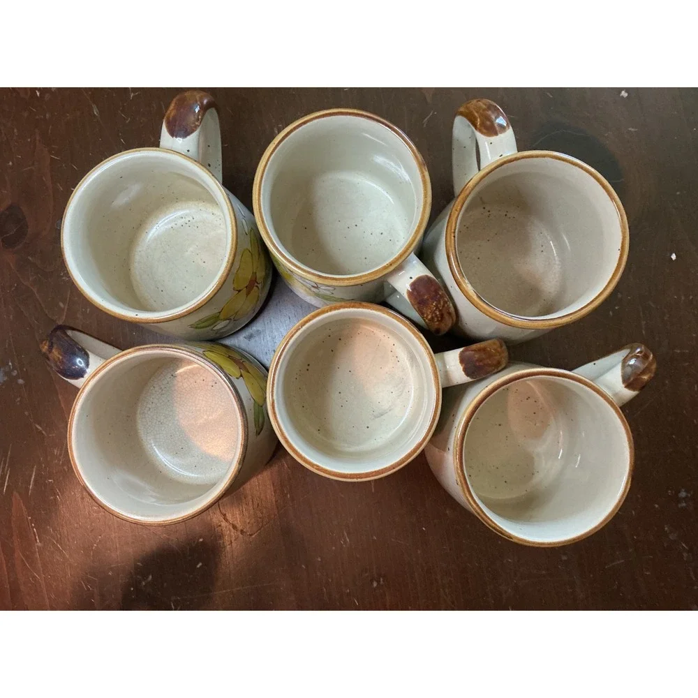 Norleans Korea Set of 6 Ceramic Mugs Yellow Flower Lemon‎ Design - Picture 6 of 8
